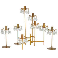 Set of Lobmeyr Candelabrum Gold-Plated with Crystals