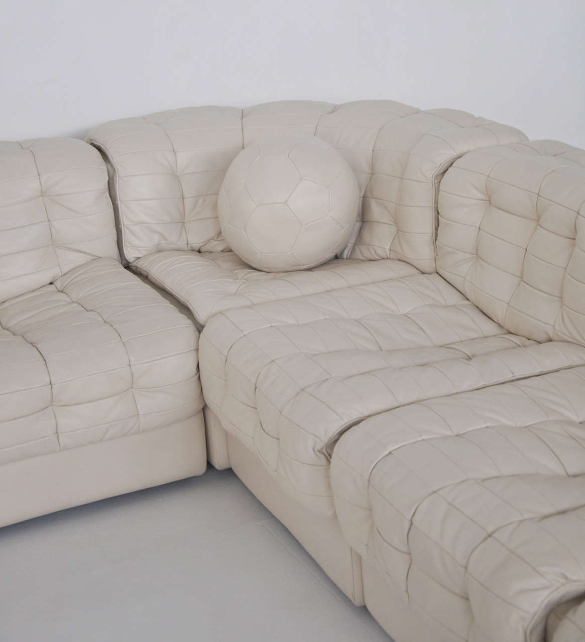 Mid-Century Modern De Sede White Leather Sectional Sofa
