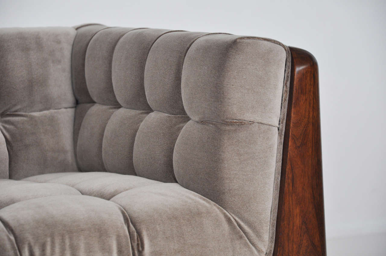 Tufted Walnut Case Sofa, circa 1970s In Excellent Condition In Chicago, IL