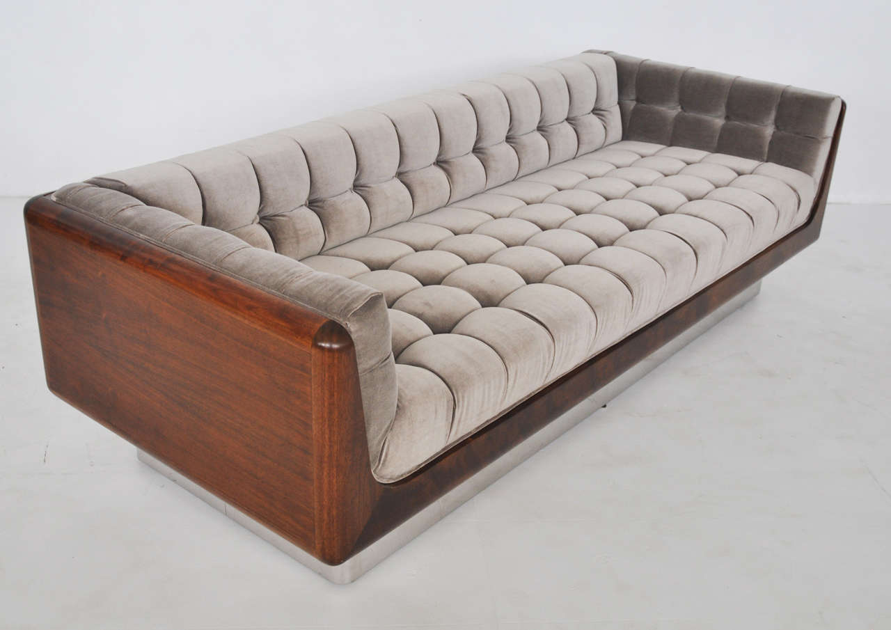 Tufted Walnut Case Sofa, circa 1970s 1