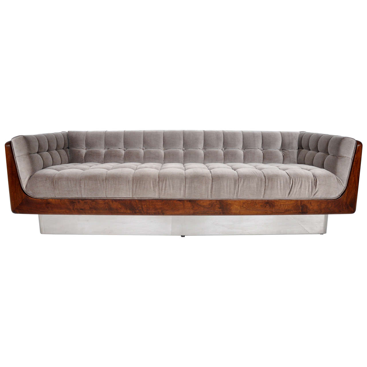 Tufted Walnut Case Sofa, circa 1970s