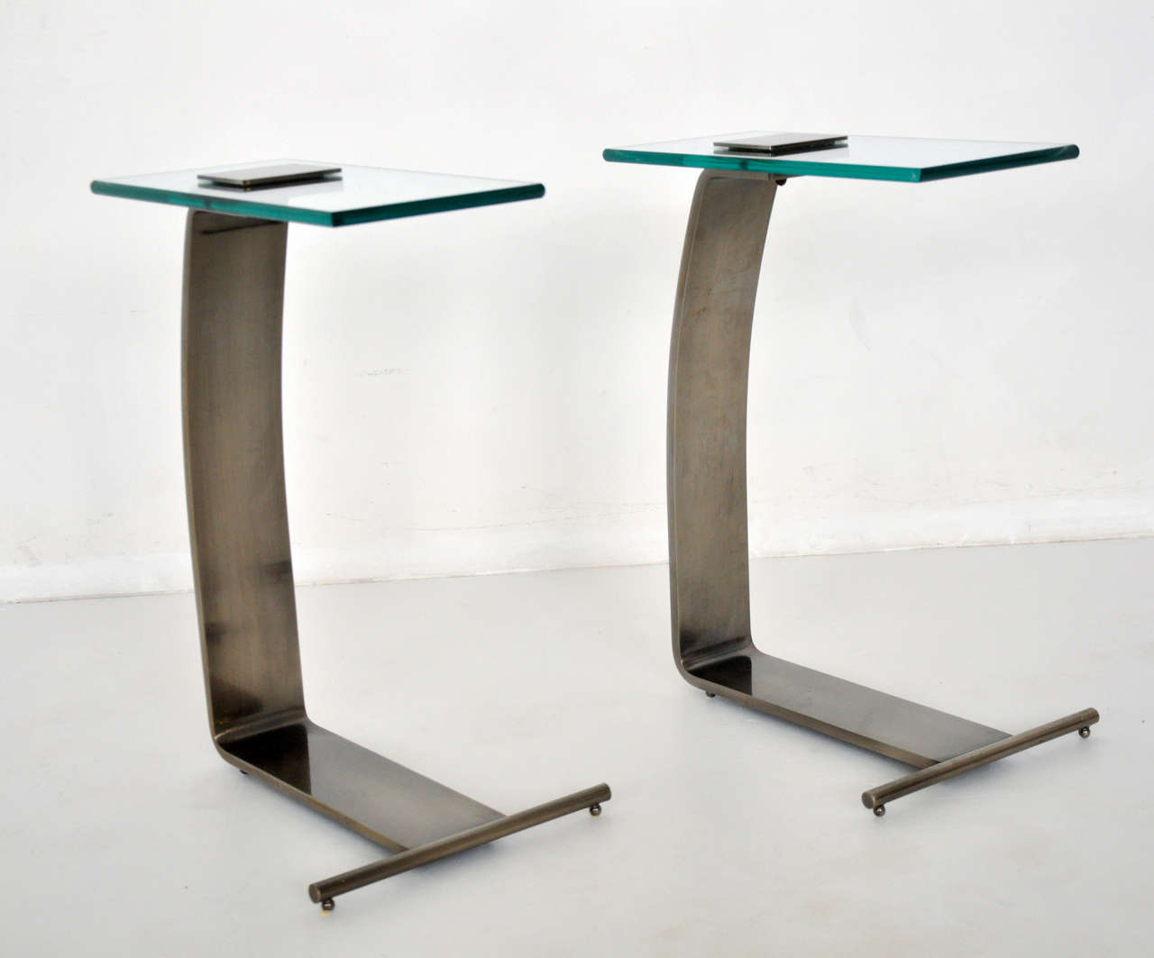 Pair of DIA Side Tables in Gunmetal Finish In Excellent Condition In Chicago, IL