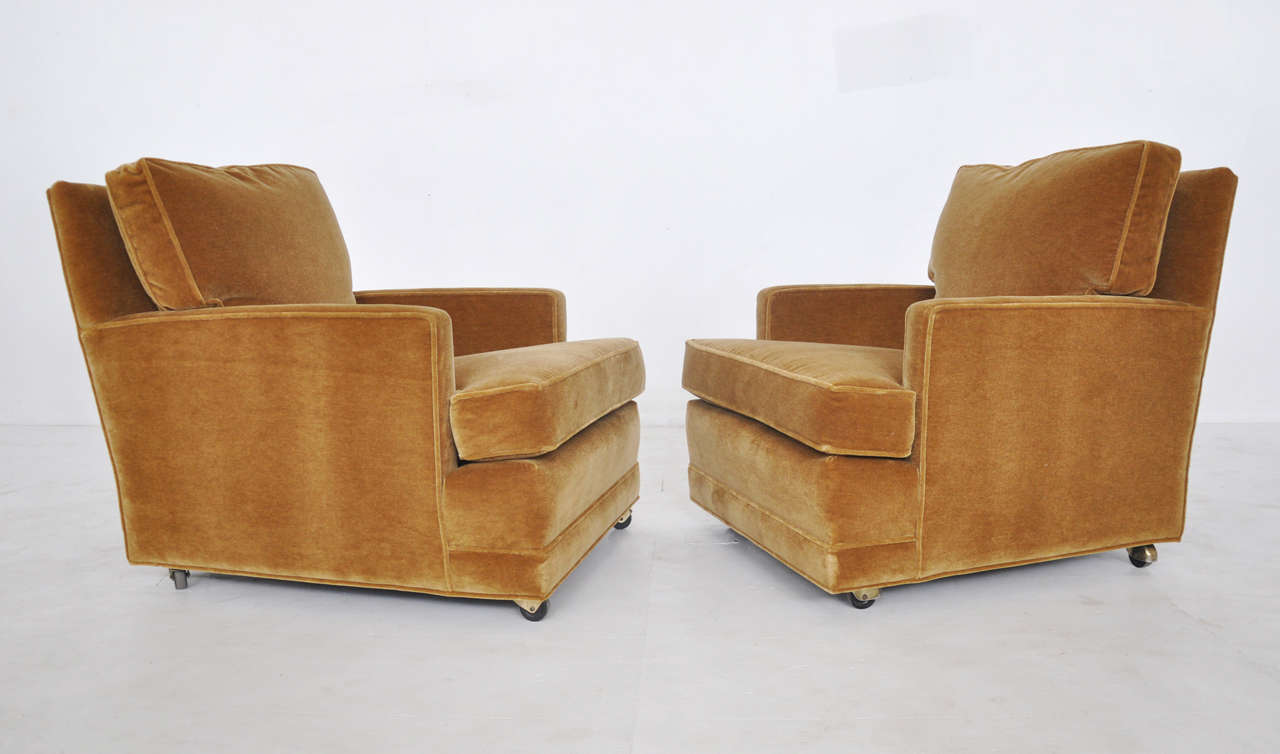Pair of lounge chairs by Edward Wormley for Dunbar. Fully restored, new mohair upholstery.