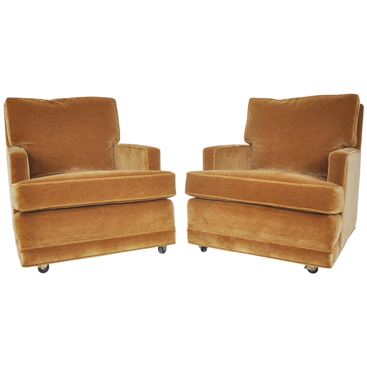 Dunbar Club Chairs by Edward Wormley in Gold Mohair