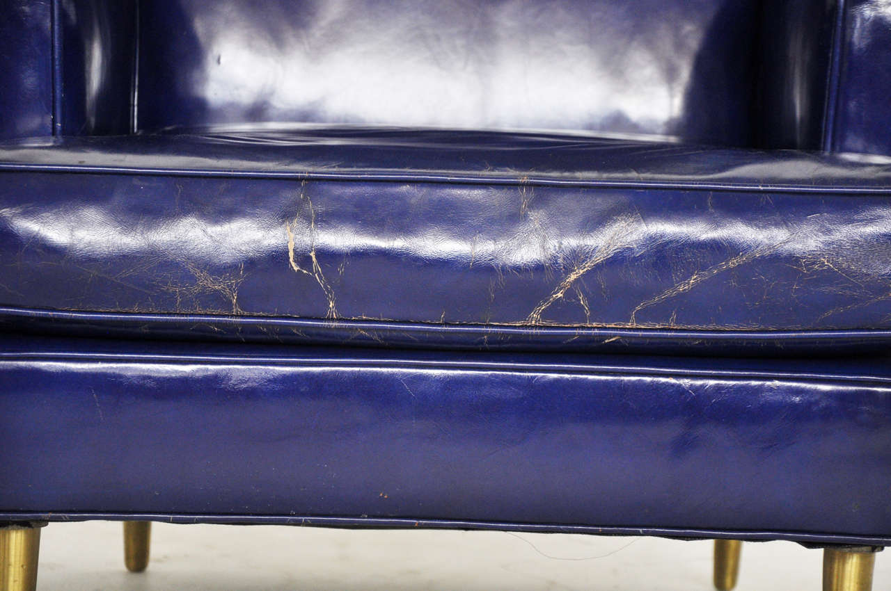 American Dunbar Leather Lounge Chair on Brass Legs by Edward Wormley