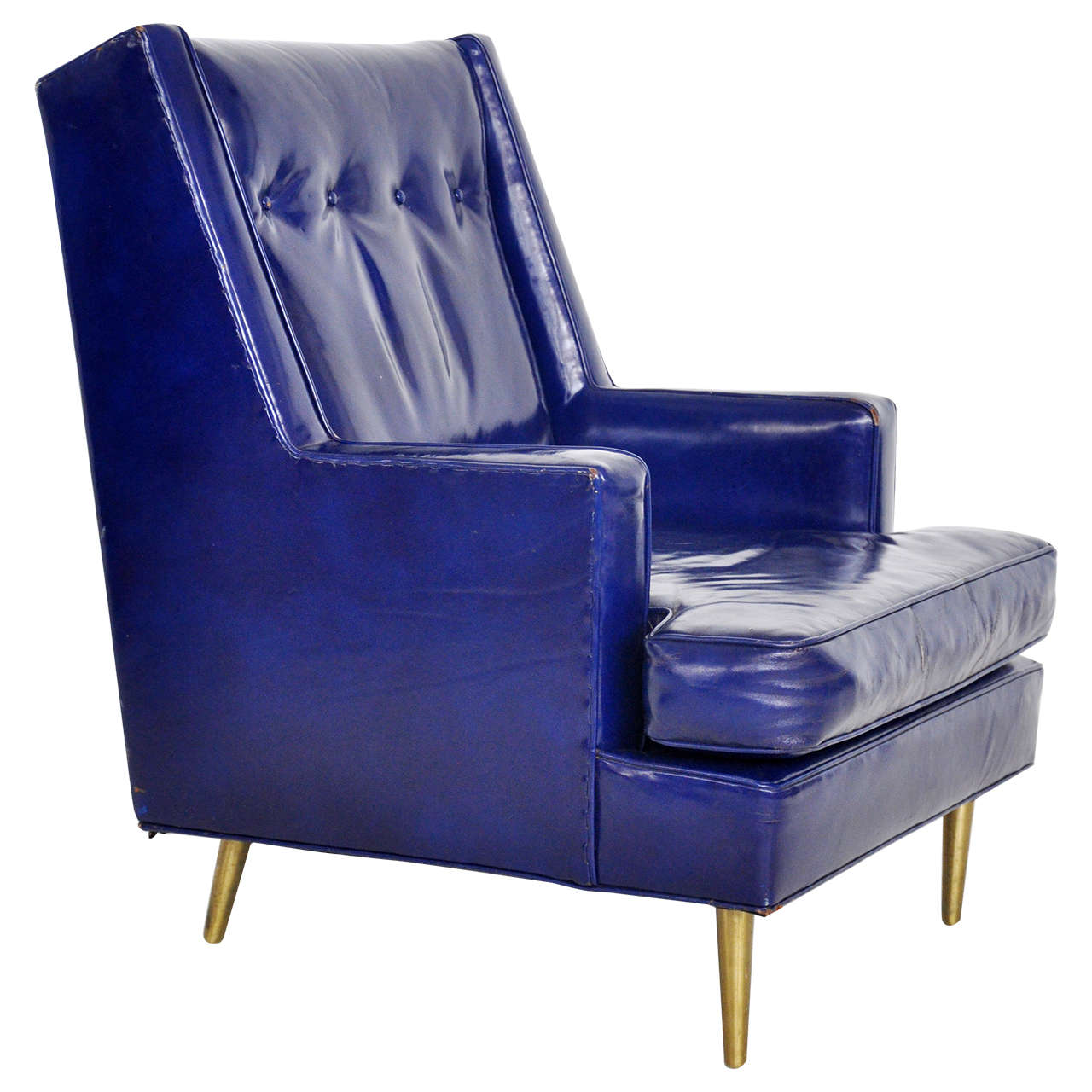 Dunbar Leather Lounge Chair on Brass Legs by Edward Wormley