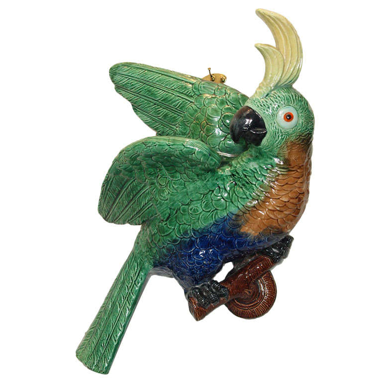 French majolica "wall pocket" in form of a cockatoo For Sale