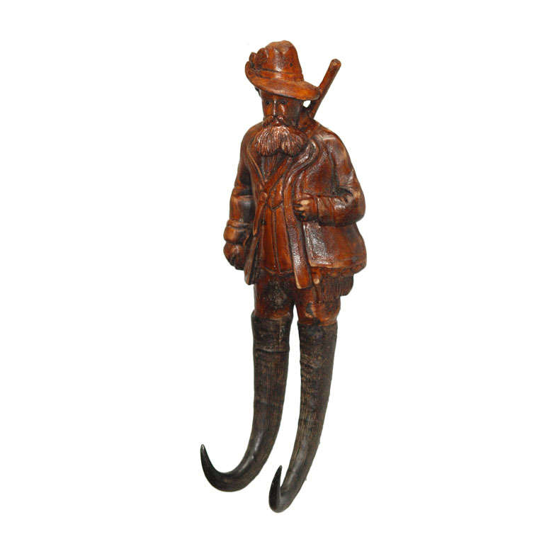 Black Forest Carved Huntsmen Whip Hook. Germany, c. 1900. For Sale