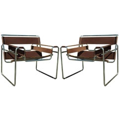 Pair of Chocolate Brown Wassily Chairs by Marcel Breuer