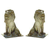 Pair of Large Composed Stone Seated Lions