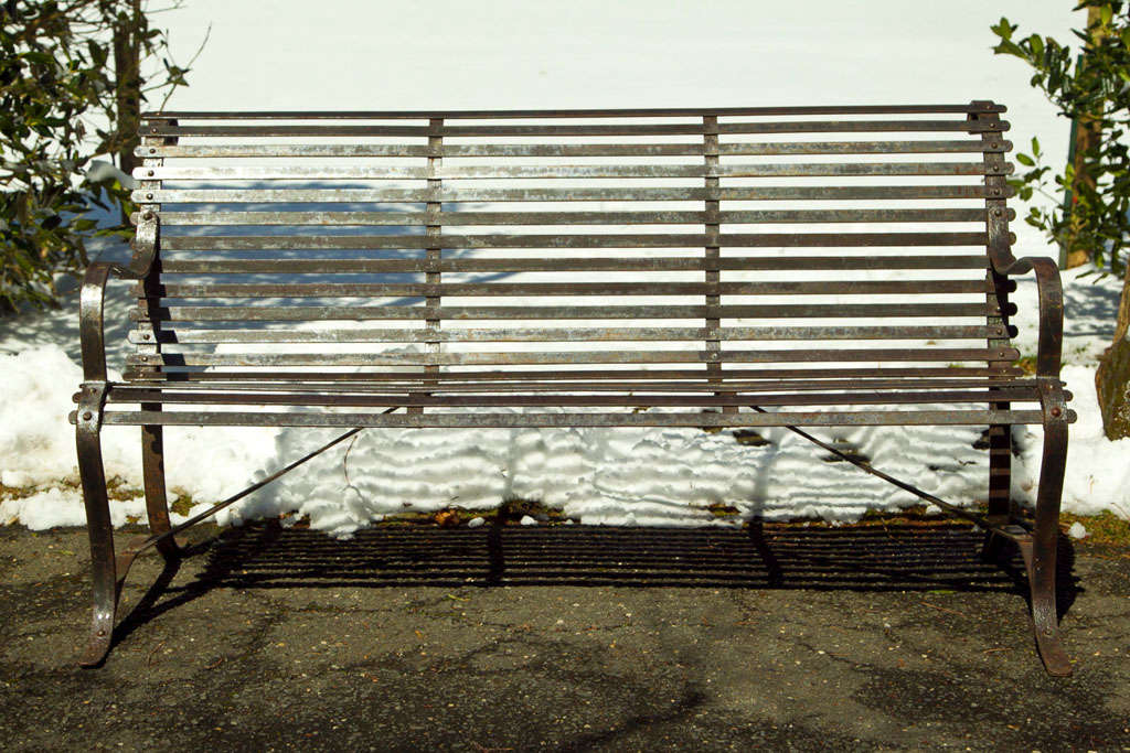 Wrought iron slat garden bench