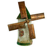 Used Painted Cast Cement Windmill Garden Ornament