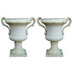 Pair of Painted Cast Iron Regency Urns with Volute Handles 12