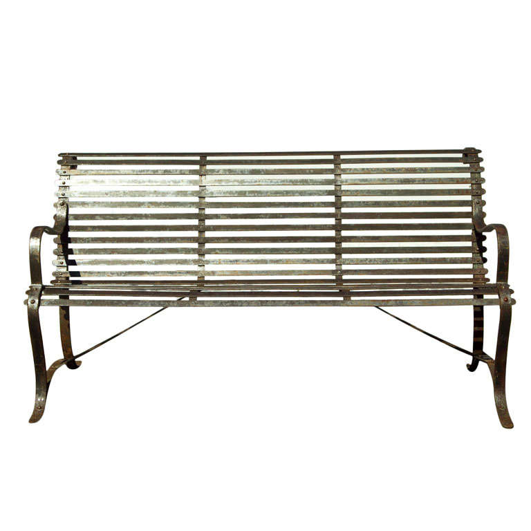 Wrought Iron Slat Garden Bench at 1stDibs