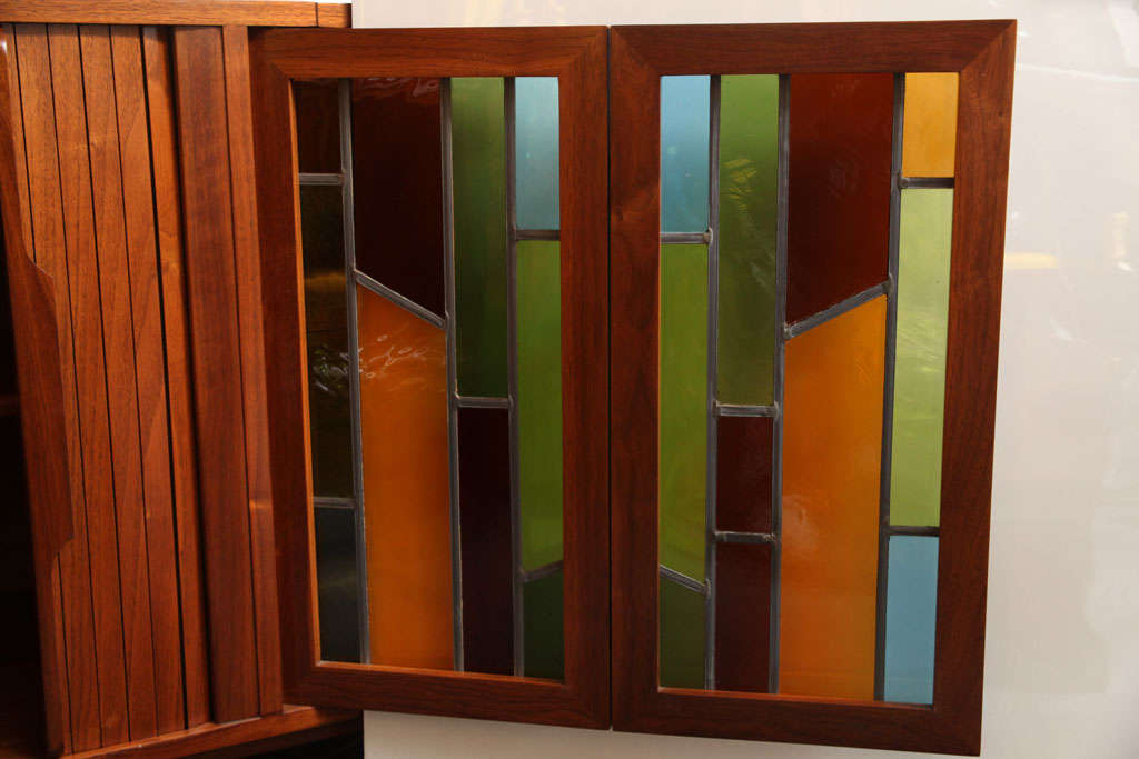 Fine Teak Tambour & Stained Glass Doored Credenza w/ Dry Bar 2