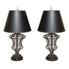 Pair Maitland Smith Sculptural Urn Form Wire/Marble Table Lamps 11