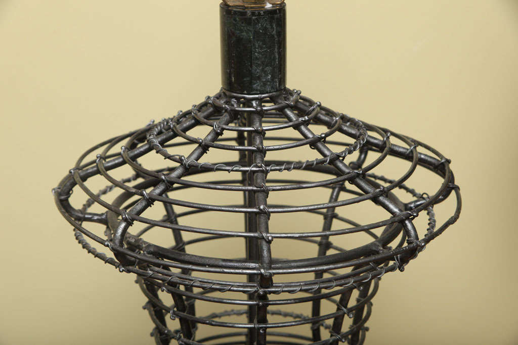 Pair of Maitland Smith Sculptural Urn Form Wire and Marble Table Lamps