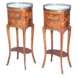 Pair of Petite 19c. Inlaid Oval End Tables