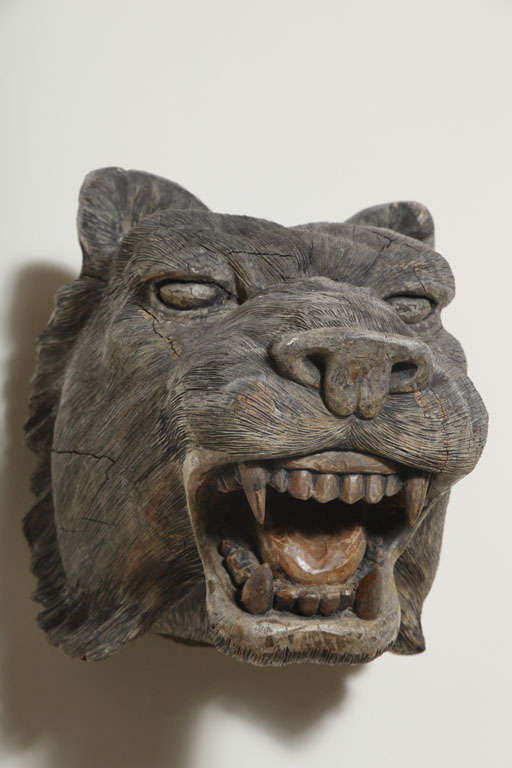 Carved Wood Panther Trophy Head 1