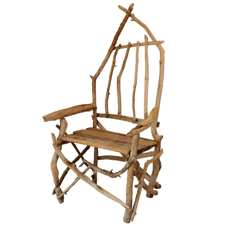 Vintage Driftwood Garden chair at 1stDibs