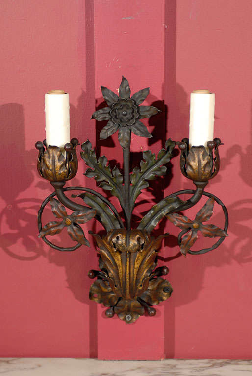 French Pair of iron sconces