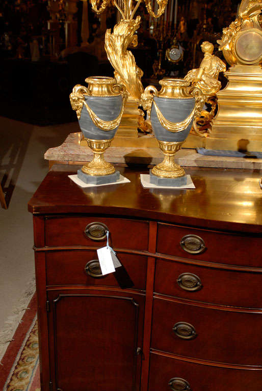 A superb pair of gilt bronze and marble Neoclassical style cassoulets