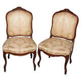 Pair antique French walnut cabriole leg chairs.