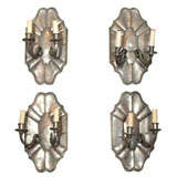 Set of four Antique French pewter two-light wall sconces.