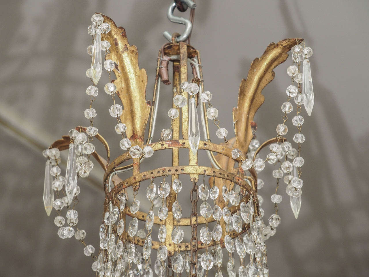 Neoclassical Large 19th Century Gilt Tole Chandelier with Bas Relief of Posiedon