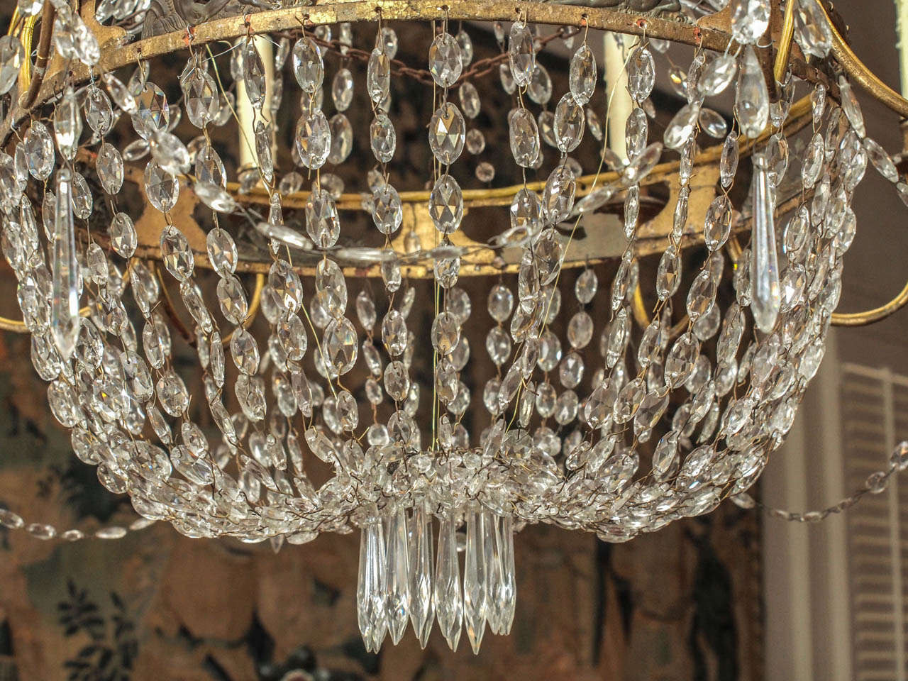 Large 19th Century Gilt Tole Chandelier with Bas Relief of Posiedon 3