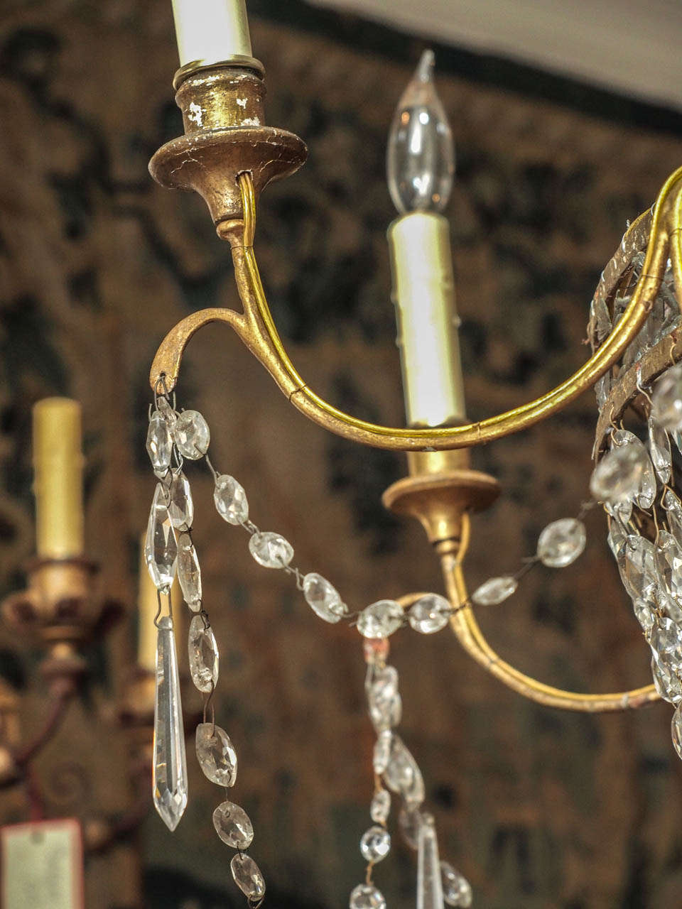 Large 19th Century Gilt Tole Chandelier with Bas Relief of Posiedon 4