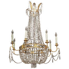 Large 19th Century Gilt Tole Chandelier with Bas Relief of Posiedon