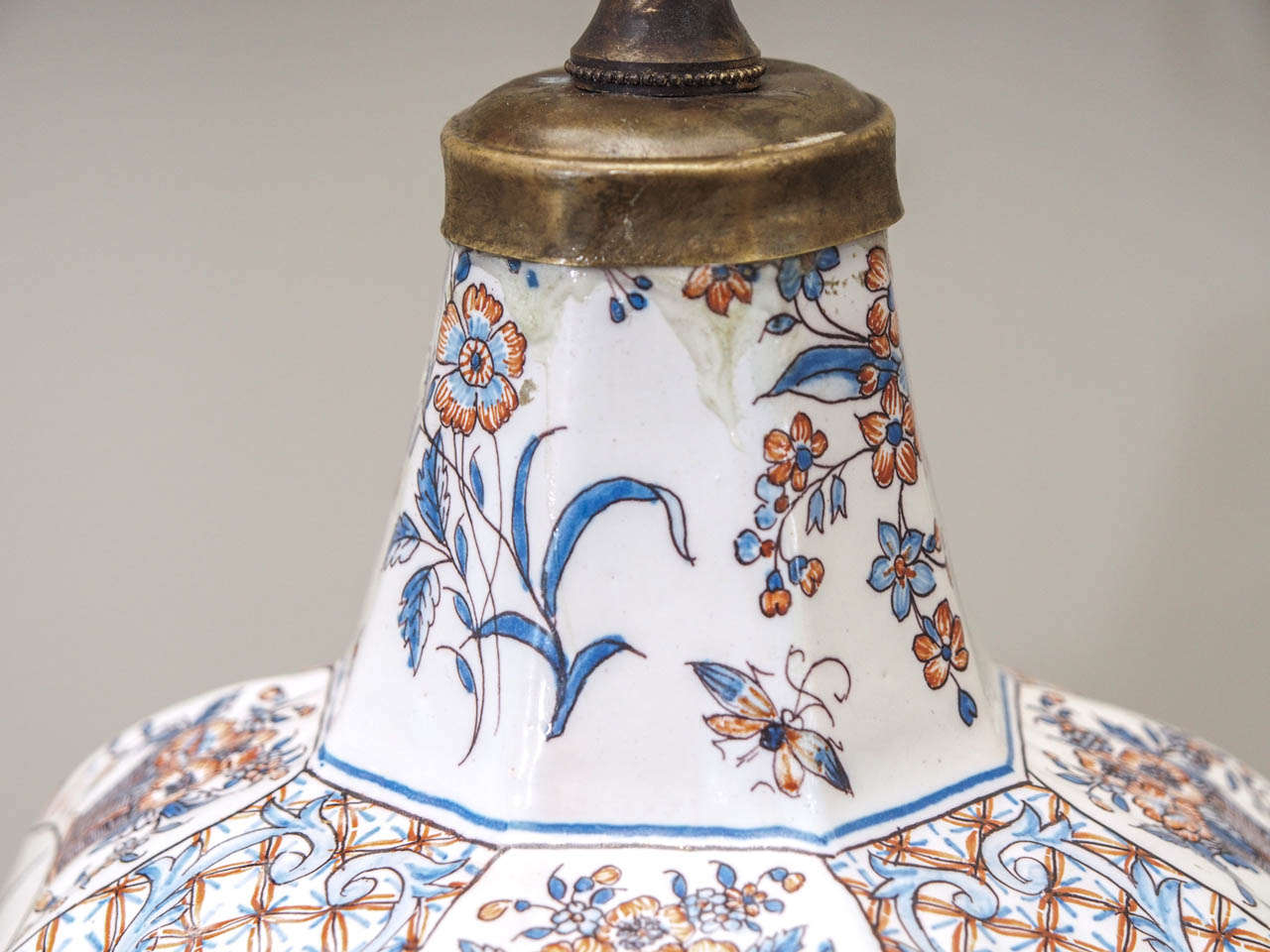 19c. Faience Vase Mounted as a Lamp In Good Condition For Sale In New Orleans, LA