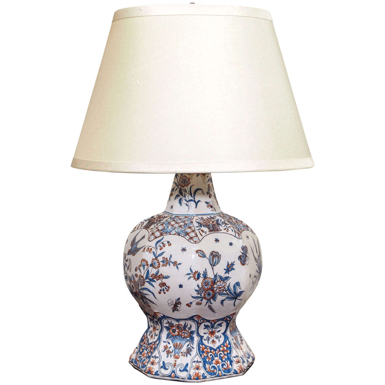 19c. Faience Vase Mounted as a Lamp For Sale