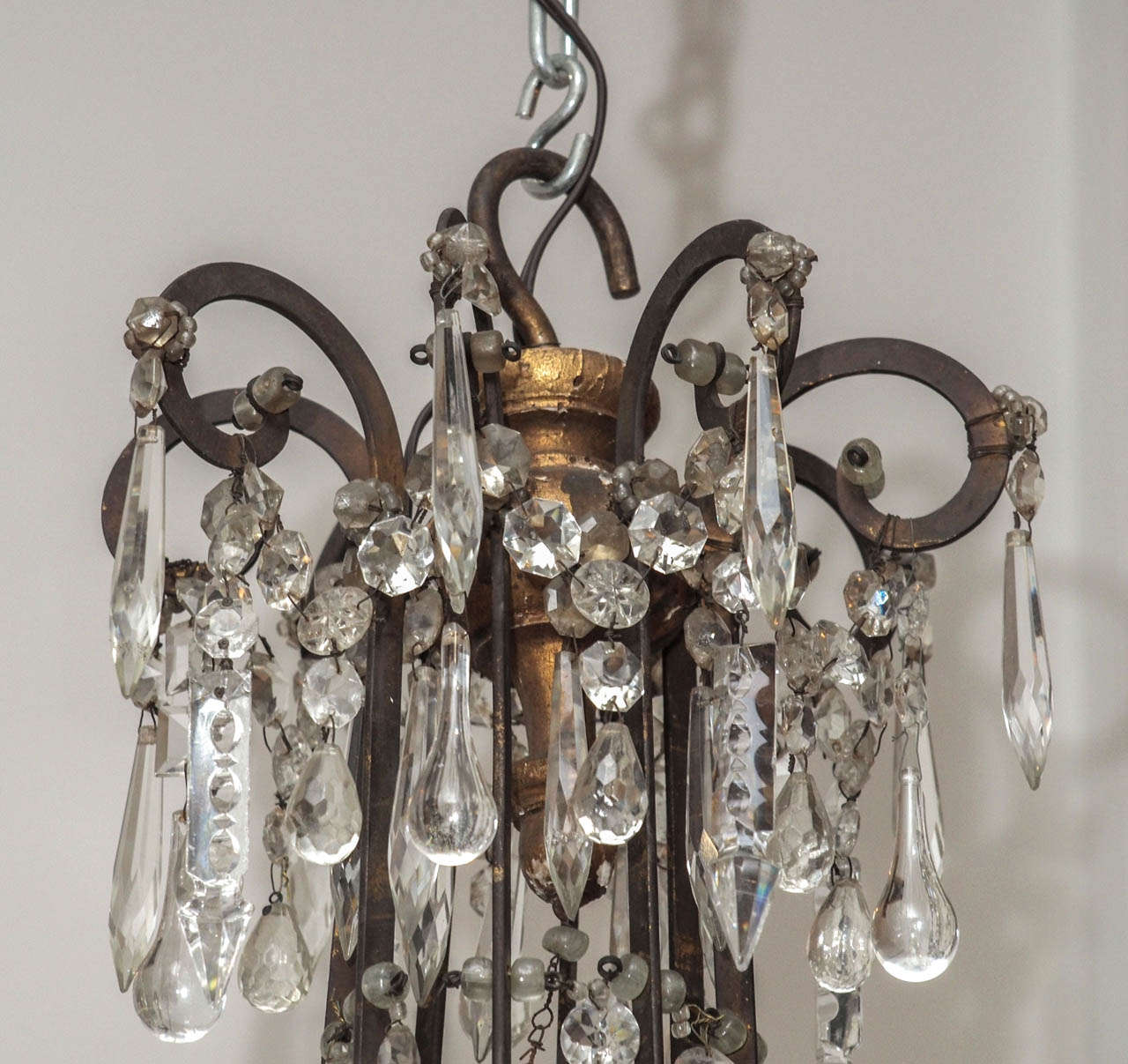 French Tole, Crystal and Giltwood Chandelier