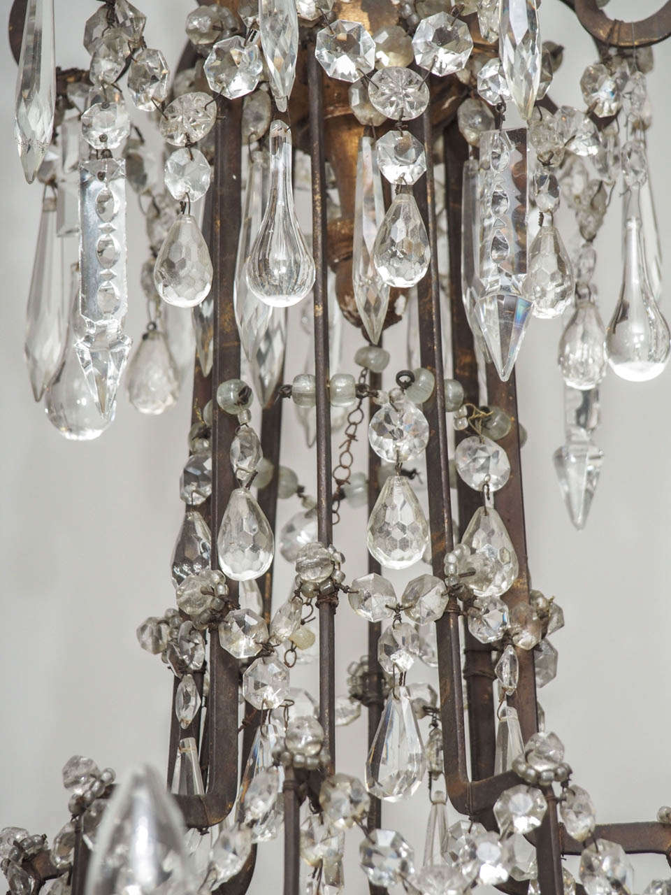 Tole, Crystal and Giltwood Chandelier In Good Condition In New Orleans, LA
