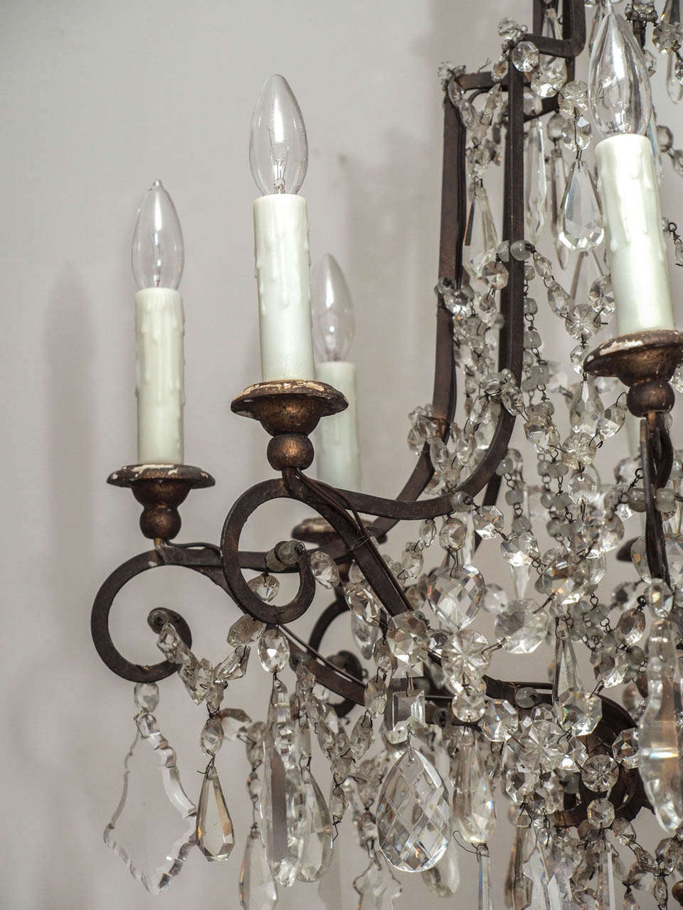 20th Century Tole, Crystal and Giltwood Chandelier