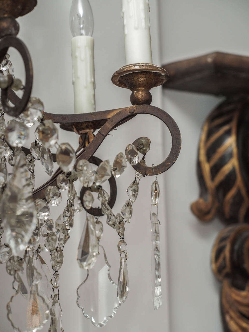 Tole, Crystal and Giltwood Chandelier 2