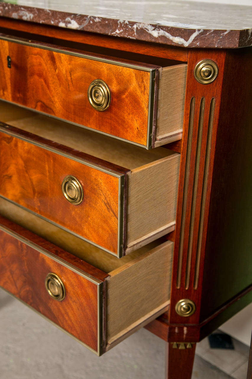 A Sweet Three Drawer Crotch Mahogany Commode by Jansen 1