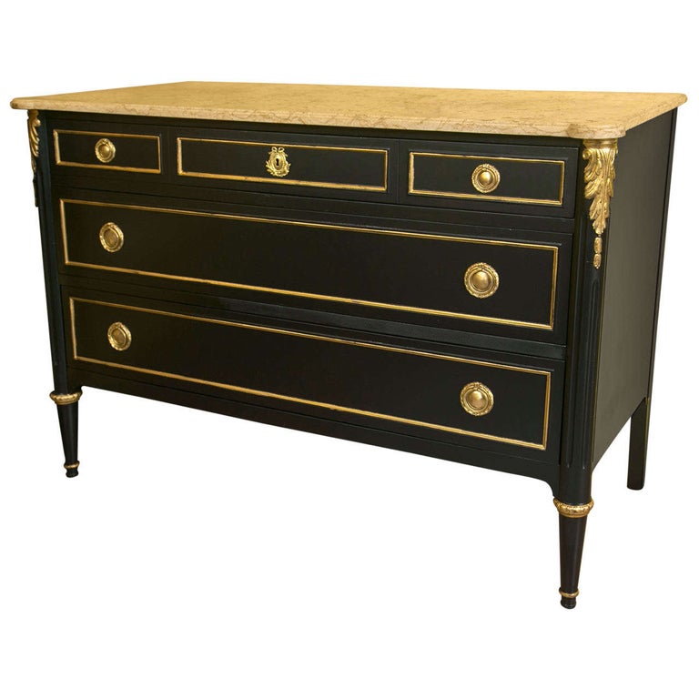 Ebonized Marble-Top Commode by Maison Jansen For Sale