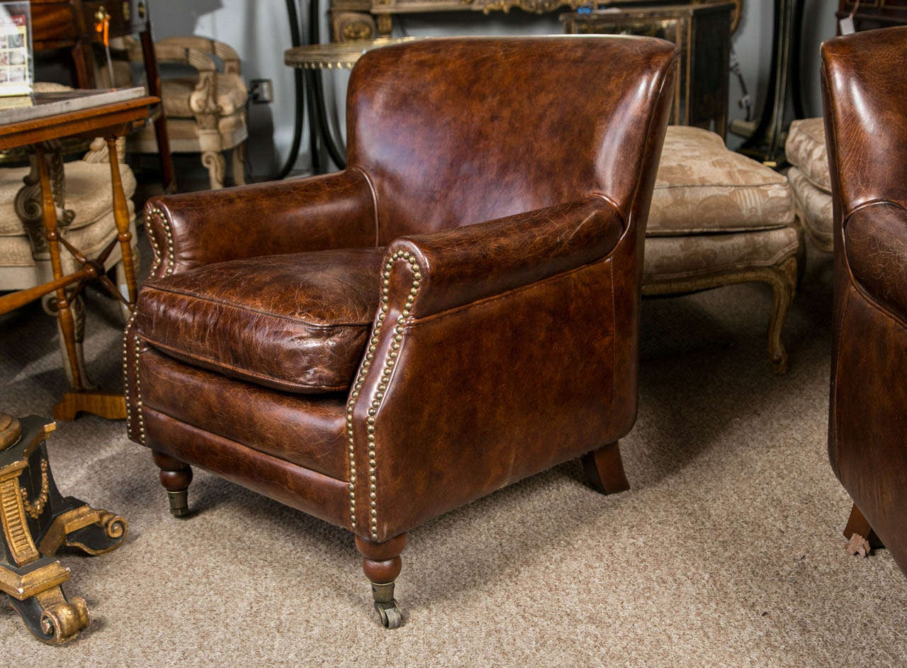 English Pair of Leather Armchairs