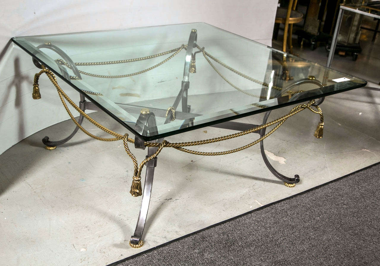Mid-20th Century Fine Tassel and Ribbon Form Brass And Steel Coffee Low Table