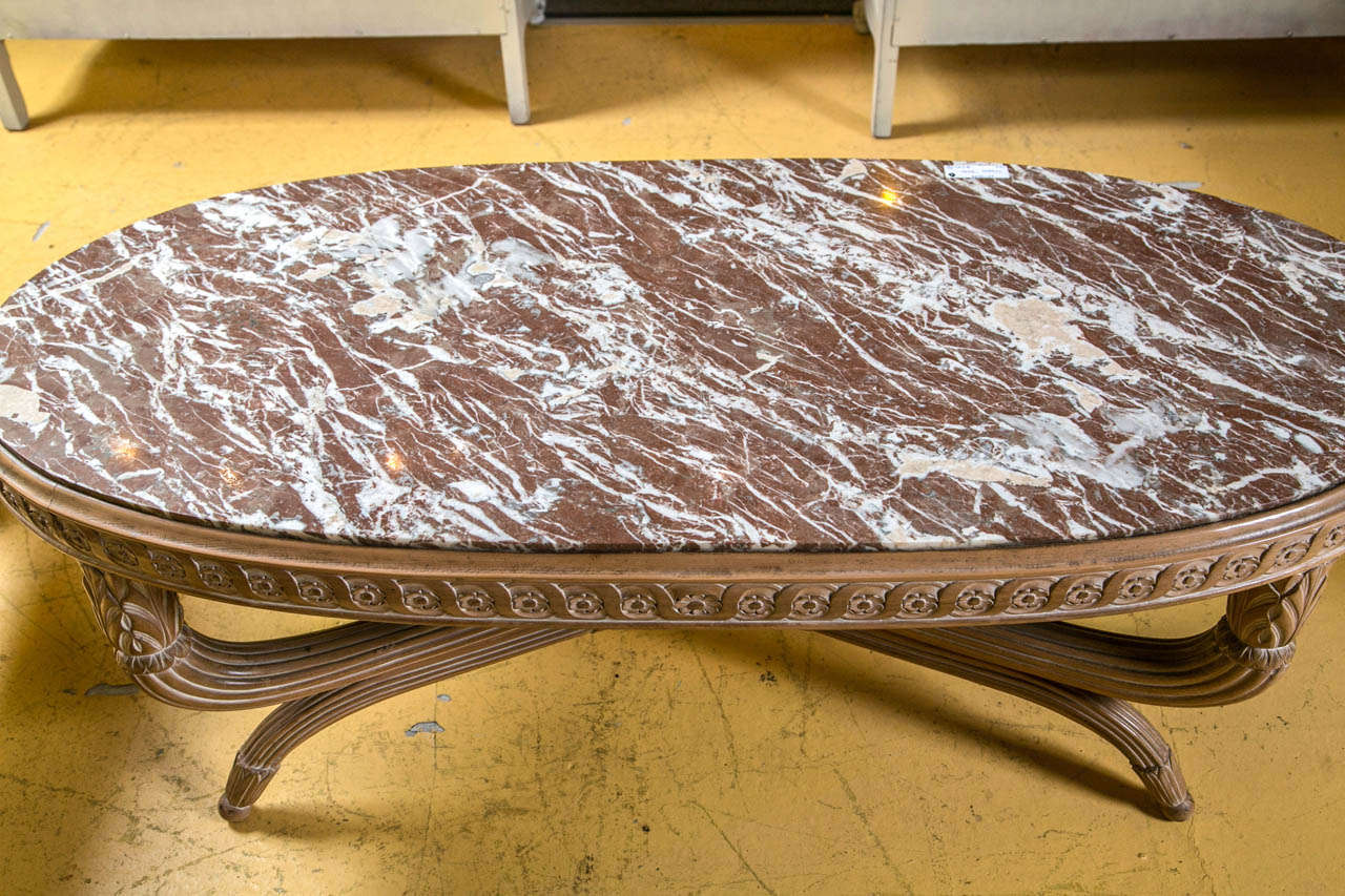 Hollywood Regency Style Finely Carved And Detailed Coffee Low Table Marble Top 2