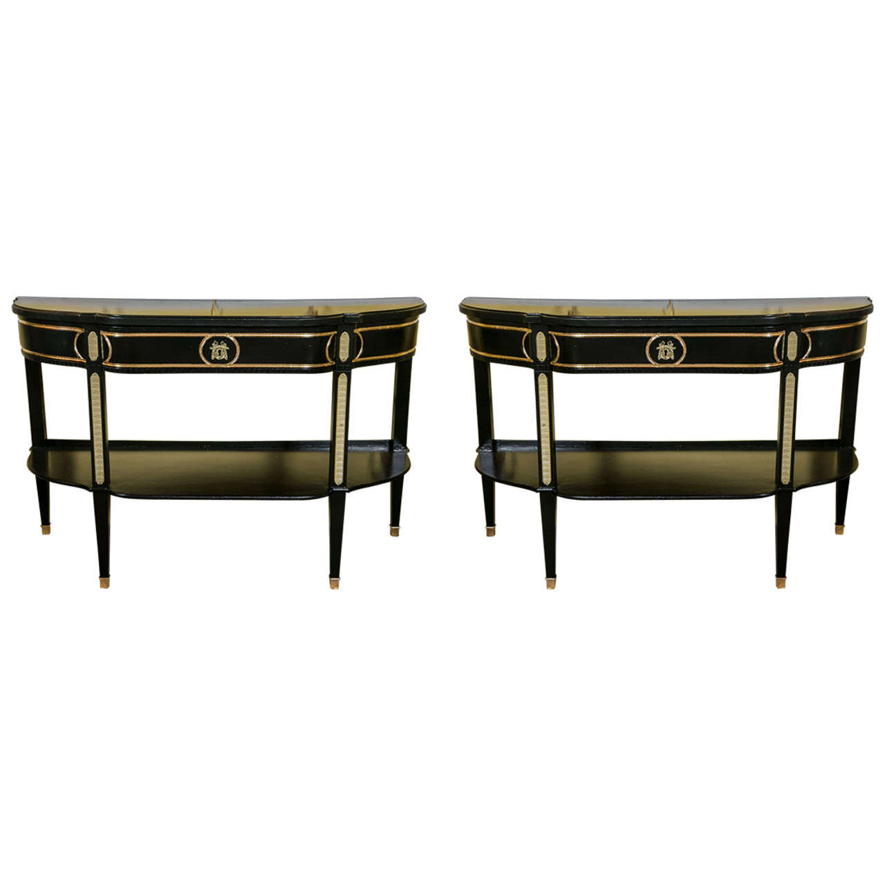 A Pair of Ebonized Bronze Mounted Consoles by Jansen