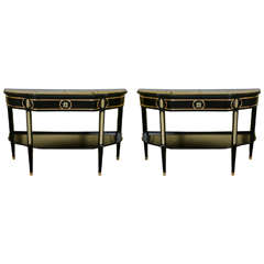 A Pair of Ebonized Bronze Mounted Consoles by Jansen