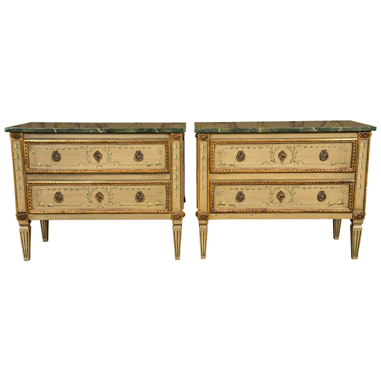 Fine Pair of Julia Gray Painted Italian Chests