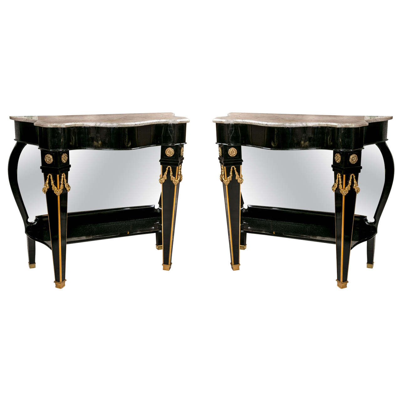 Pair of Maison Jansen Mirrored Back Consoles