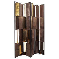Exceptional Four Panel "Gucci" Screen in Brass and Lacquer