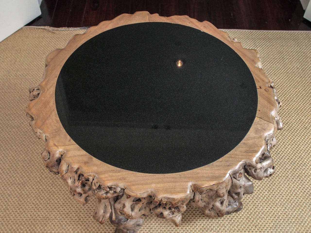 Unknown Burlwood Side/Center Table with Granite Inlay For Sale