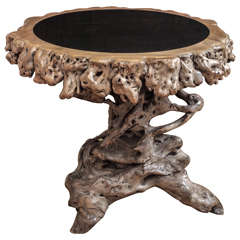 Burlwood Side/Center Table with Granite Inlay